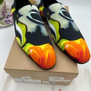 Men’s Christian Louboutin dandy chick floral satin loafers size 45 made Italy